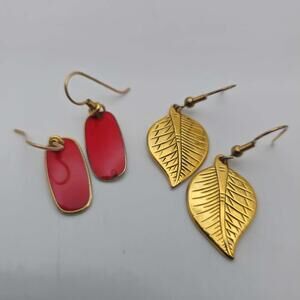 Two Pair of Signed Laurel Burch Gold Tone Dangle Earrings
